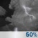 Overnight: A chance of showers and thunderstorms. Mostly cloudy, with a low around 68. North northwest wind around 3 mph. Chance of precipitation is 50%. New rainfall amounts between a tenth and quarter of an inch possible. Overnight: Chance Showers And Thunderstorms